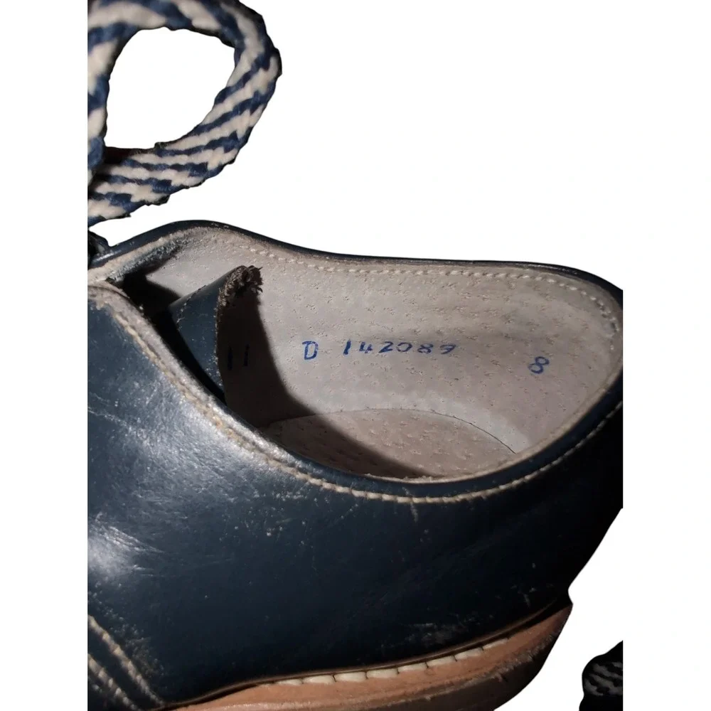 Vintage Navy Blue Leather Floral Embroidered Oxford Shoes Kids Size 8 D 142089